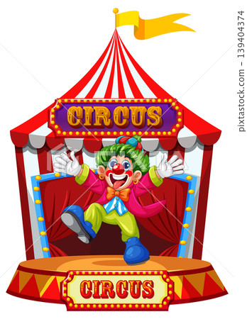 Colorful Clown Performing on Circus Stage Illustration Colorful Clown Performing on Circus Stage Illustration 139404374