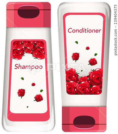 Rose-Themed Shampoo and Conditioner Bottle Vector Illustration Rose-Themed Shampoo and Conditioner Bottle Vector Illustration 139404375