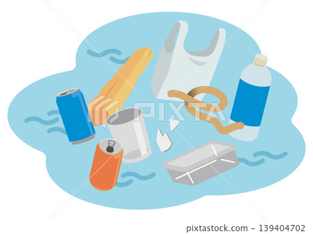 Marine debris problem, waste floating in the ocean Marine debris problem, waste floating in the ocean 139404702
