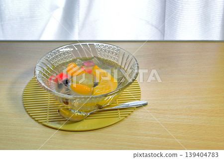 A delicious-looking, well-chilled dessert of mitsumame (a Japanese dessert). A delicious-looking, well-chilled dessert of mitsumame (a Japanese dessert). 139404783