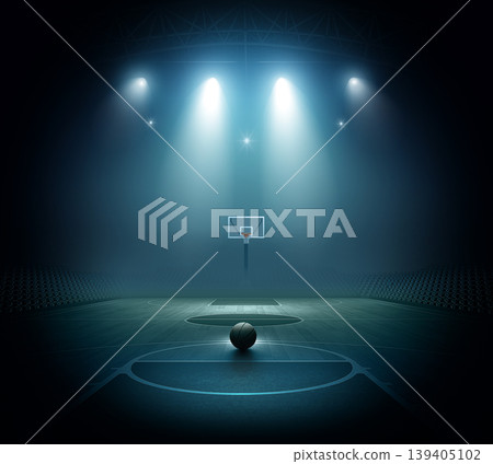 Basketball arena with ball and hoop 139405102