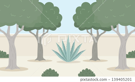 Minimal Orchard Scene Mediterranean Flat Design Illustration Minimal Orchard Scene Mediterranean Flat Design Illustration 139405201