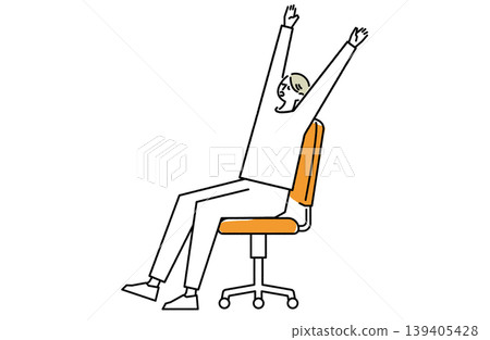 A woman stretches while sitting in a business chair. 139405428