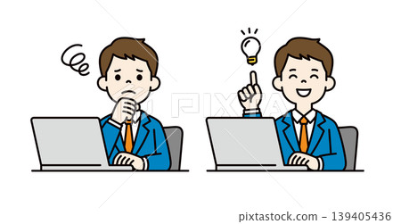 Vector illustration of a businessman operating a computer to resolve a problem, deal with an issue. Vector illustration of a businessman operating a computer to resolve a problem, deal with an issue. 139405436