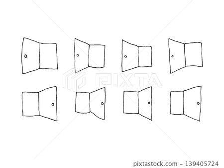 A set of simple, hand-drawn illustrations of doors opening to the left and right. A set of simple, hand-drawn illustrations of doors opening to the left and right. 139405724