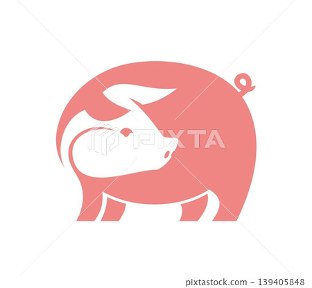 Farm pork meat and pig icon or symbol. Pig farm or agriculture vector icon, pork butchery label. BBQ meat butcher emblem or domestic animal market symbol with pink piglet or piggy looking back Farm pork meat and pig icon or symbol. Pig farm or agriculture vector icon, pork butchery label. BBQ meat butcher emblem or domestic animal market symbol with pink piglet or piggy looking back 139405848