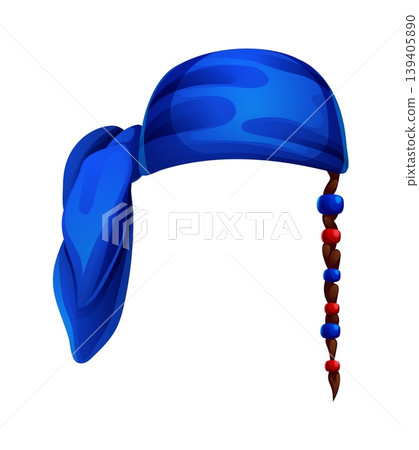 Cartoon pirate captain blue bandana photo booth mask. Corsair pirate sticker, filibuster kids photo booth vector prop. Buccaneer or privateer sailor carnival mask with bandana and beads on hair braid Cartoon pirate captain blue bandana photo booth mask. Corsair pirate sticker, filibuster kids photo booth vector prop. Buccaneer or privateer sailor carnival mask with bandana and beads on hair braid 139405890