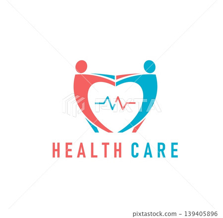 Medical care, charity and health icon, clinic sign. Cardiology hospital or healthcare emblem, charity fund vector icon. Medicine symbol with human figures holding hands, heart silhouette and heartbeat Medical care, charity and health icon, clinic sign. Cardiology hospital or healthcare emblem, charity fund vector icon. Medicine symbol with human figures holding hands, heart silhouette and heartbeat 139405896