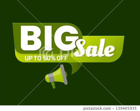 Product big sale price off tag or discount badge. Seasonal discount sticker, store sale vector label. Product price off tag or shop deal offer icon with speak cloud shape, green color background Product big sale price off tag or discount badge. Seasonal discount sticker, store sale vector label. Product price off tag or shop deal offer icon with speak cloud shape, green color background 139405935