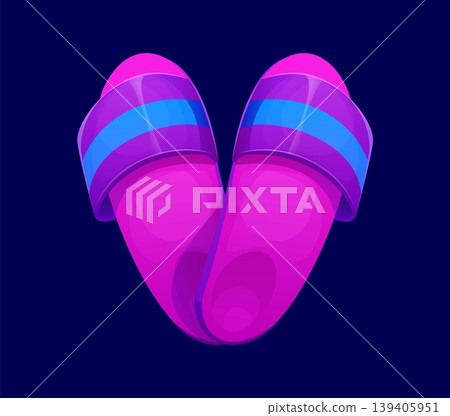 Beauty and spa font flip flops letter V, health care and relax typeface, ABC wellness English alphabet. Wellness typeset, spa salon typeface symbol. Beauty font letter with pair slippers or sandals 139405951