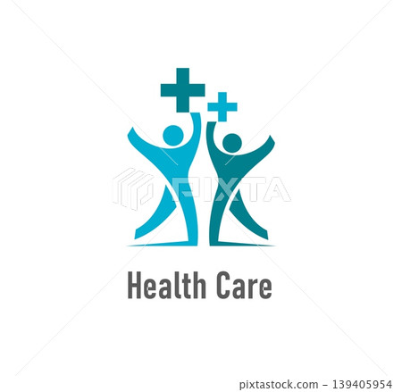 Medical care, charity and health icon, hospital symbol. Clinic or doctor practice icon, medical care charity vector emblem. Health symbol with two happy human figures running with raised hands Medical care, charity and health icon, hospital symbol. Clinic or doctor practice icon, medical care charity vector emblem. Health symbol with two happy human figures running with raised hands 139405954