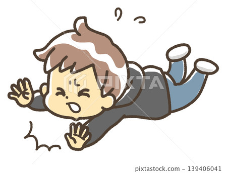 一幅男孩穿著便服絆倒的插圖。 一幅男孩穿著便服絆倒的插圖。 139406041