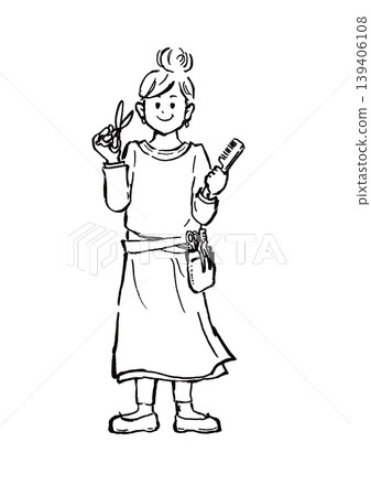 Hand-drawn illustration by a hairdresser, monochrome, line art. Hand-drawn illustration by a hairdresser, monochrome, line art. 139406108