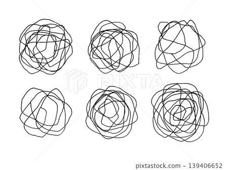 A set of hand-drawn illustrations that look like tangled threads. A set of hand-drawn illustrations that look like tangled threads. 139406652