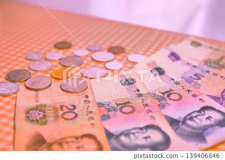 Chinese yuan banknotes and coins Chinese yuan banknotes and coins 139406846