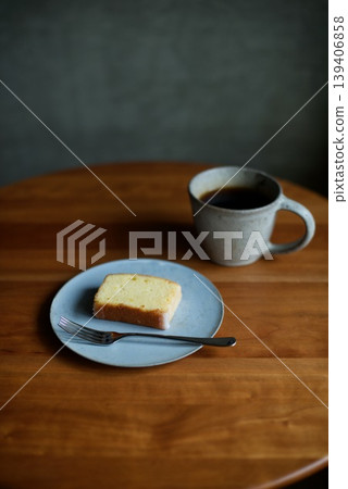 Hot coffee and lemon cake for a snack. Hot coffee and lemon cake for a snack. 139406858