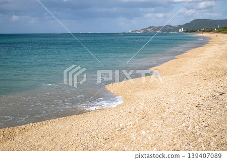 Emerald green sea and white sand beach 139407089