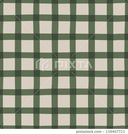 Classic hand drawn plaid seamless pattern in beige and olive linen textile style Classic hand drawn plaid seamless pattern in beige and olive linen textile style 139407721