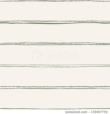 Hand drawn horizontal stripe seamless pattern in soft sage and cream linen style textile Hand drawn horizontal stripe seamless pattern in soft sage and cream linen style textile 139407730