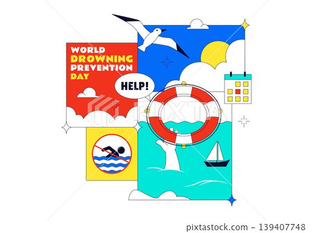 World Drowning Prevention Day Vector Illustration Featuring Water Safety Awareness Lifebuoy Rescue Warning Signs Ocean Accident Prevention Design World Drowning Prevention Day Vector Illustration Featuring Water Safety Awareness Lifebuoy Rescue Warning Signs Ocean Accident Prevention Design 139407748