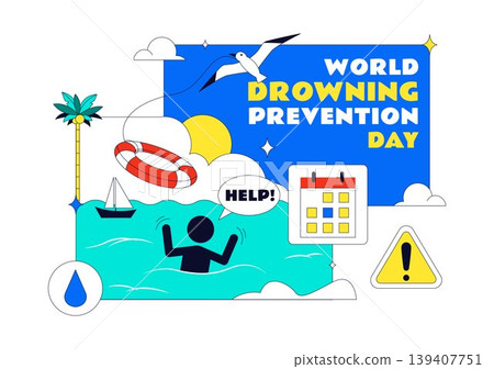 World Drowning Prevention Day Vector Illustration Featuring Water Safety Awareness Lifebuoy Rescue Warning Signs Ocean Accident Prevention Design World Drowning Prevention Day Vector Illustration Featuring Water Safety Awareness Lifebuoy Rescue Warning Signs Ocean Accident Prevention Design 139407751