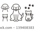 A set of monochrome illustrations of dogs and cats: simple line art animal icons. 139408383