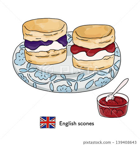 這是一張英式烤餅的插圖,英式烤餅是英國的特色美食,通常搭配果醬和奶油食用。 這是一張英式烤餅的插圖,英式烤餅是英國的特色美食,通常搭配果醬和奶油食用。 139408643