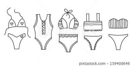 Swimsuit set for women outline illustrations 139408646