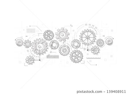 Abstract cogs and gear wheel mechanism technology background. Machine engineering design. Vector illustration Abstract cogs and gear wheel mechanism technology background. Machine engineering design. Vector illustration 139408911