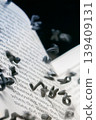 Open Book with Falling Black Letters. Knowledge and Education Concept 139409131