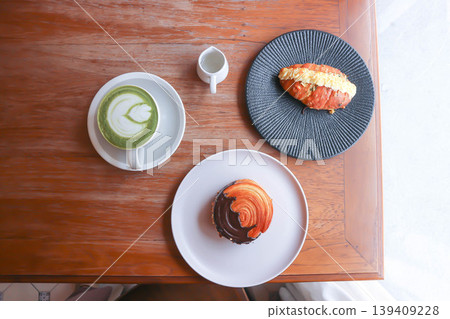 timber ring , The Supreme Croissant and Shio Pan or Salzstangerl bread or Austria bread or Japanese bread with matcha green tea or matcha green tea latte timber ring , The Supreme Croissant and Shio Pan or Salzstangerl bread or Austria bread or Japanese bread with matcha green tea or matcha green tea latte 139409228