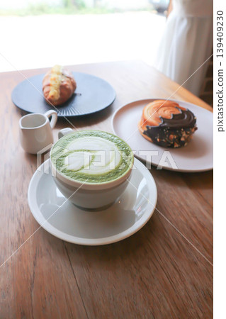 timber ring , The Supreme Croissant and Shio Pan or Salzstangerl bread or Austria bread or Japanese bread with matcha green tea or matcha green tea latte timber ring , The Supreme Croissant and Shio Pan or Salzstangerl bread or Austria bread or Japanese bread with matcha green tea or matcha green tea latte 139409230