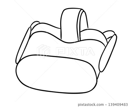 Outline illustration of a virtual reality headset with adjustable straps and padded sections, designed for immersive gaming and entertainment experiences Outline illustration of a virtual reality headset with adjustable straps and padded sections, designed for immersive gaming and entertainment experiences 139409483