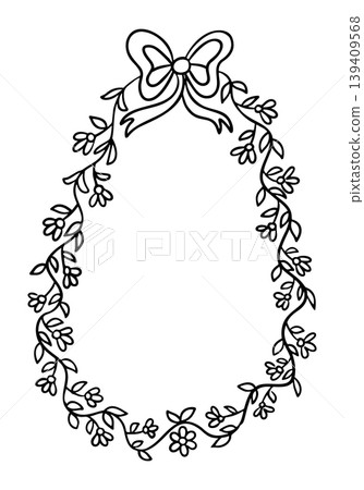 Decorative floral frame illustration featuring an ornate bow at the top, surrounded by intricate vines and flowers, suitable for various design applications Decorative floral frame illustration featuring an ornate bow at the top, surrounded by intricate vines and flowers, suitable for various design applications 139409568