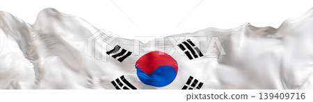 National flag of South Korea positioned at the bottom, featuring its symbols and colors. The design showcases the flag in a digital 3D style against a plain background 139409716