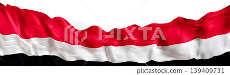 National flag of Yemen shown prominently with red, white, and black stripes, highlighting the flag's design on a clear background. The focus is on the flag's colors and layout National flag of Yemen shown prominently with red, white, and black stripes, highlighting the flag's design on a clear background. The focus is on the flag's colors and layout 139409731