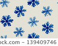 Winter decoration. Seamless pattern in a drawing style. Blue snowflakes equidistant from each other. Minimalist style. 139409746