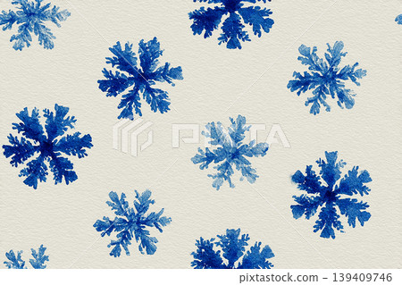 Winter decoration. Seamless pattern in a drawing style. Blue snowflakes equidistant from each other. Minimalist style. Winter decoration. Seamless pattern in a drawing style. Blue snowflakes equidistant from each other. Minimalist style. 139409746