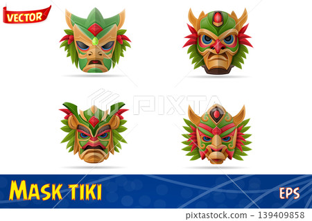tiki mask hawaiian ancient tropical totem head face idol made of wood vector illustration tiki mask hawaiian ancient tropical totem head face idol made of wood vector illustration 139409858