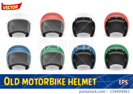 old motorcyclist helmet for driving a motorbike vector illustration 139409861