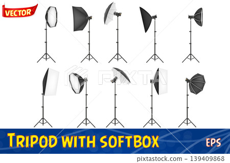 softbox with flash on tripod for a photo studio vector illustration softbox with flash on tripod for a photo studio vector illustration 139409868