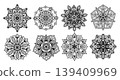 Mandala ornament vector set with floral rosettes, lace arabesque flowers and intricate monochrome medallions 139409969