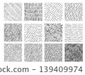 Pencil hatching seamless patterns with crosshatch, lines, stripes and scribble textures, hand drawn black and white sketch backgrounds, abstract geometric vector set 139409974
