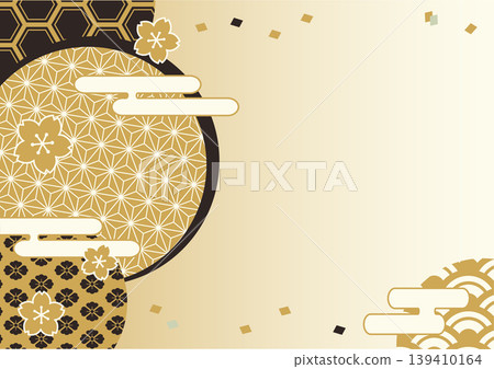 新年背景插圖,配上黑色和金色的日式圖案邊框。 新年背景插圖,配上黑色和金色的日式圖案邊框。 139410164