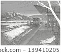 Rural Japanese train station at a countryside landscape pencil sketch 139410205