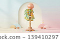 Cute Gudi decoration in light room in clay style illustration. Concept of Gudi Padwa Indian festival in soft pastel interior design. 139410297