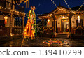 Glowing Gudi on street at night with soft festive lights. Concept of Gudi Padwa Indian festival and magical evening atmosphere. 139410299