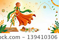 Minimal Gudi Padwa composition on light background. Symbol of Indian celebration heritage and spiritual tradition. 139410306