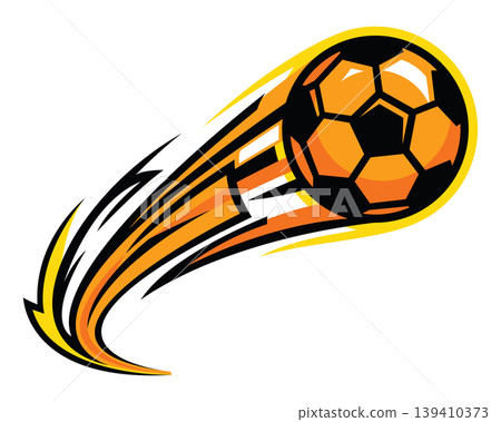 Soccer ball flew like a comet punchy comic style isolated on white background Soccer ball flew like a comet punchy comic style isolated on white background 139410373