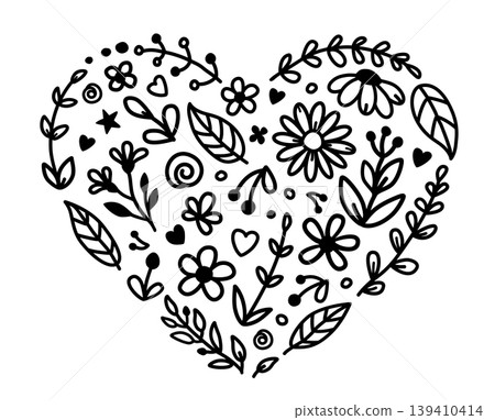 Floral heart, wildflowers wreath, flower pattern 139410414